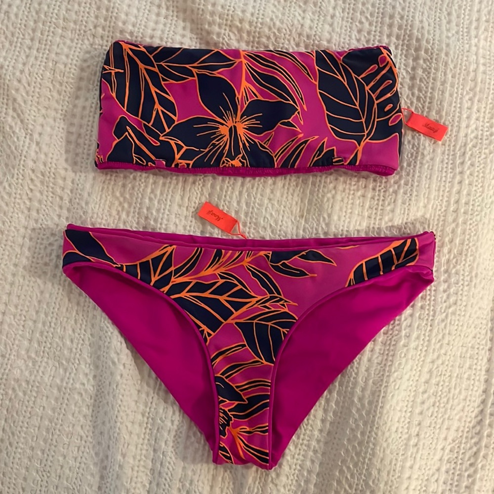 Maaji Hibiscus Pink / Floral Reversible Bikini Set M